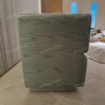 Rounded-Edge Light Gray Wood Grain Two-Drawer SideTable with Black Square Handles